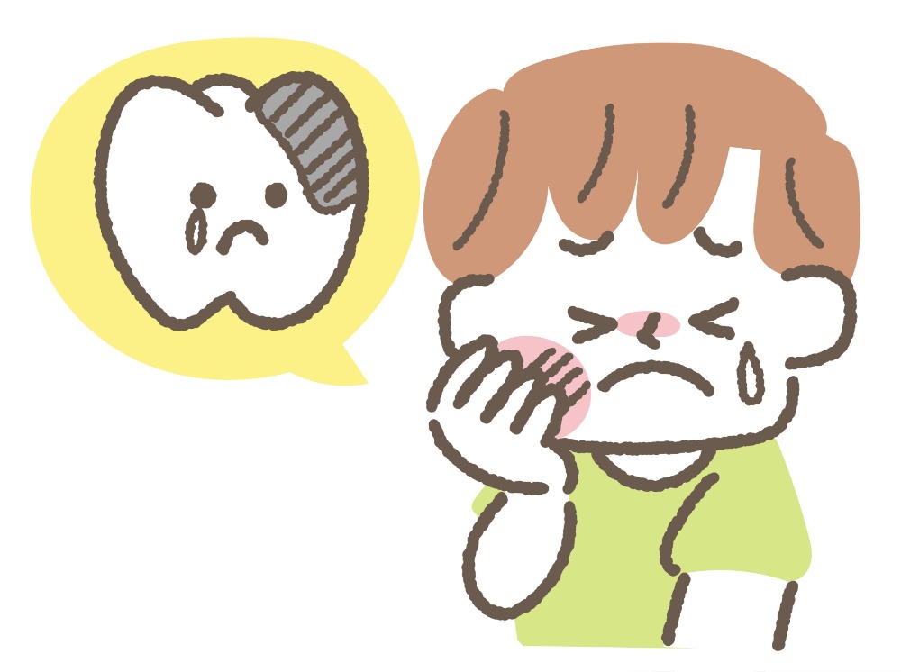 虫歯で歯が痛い男の子のイラスト